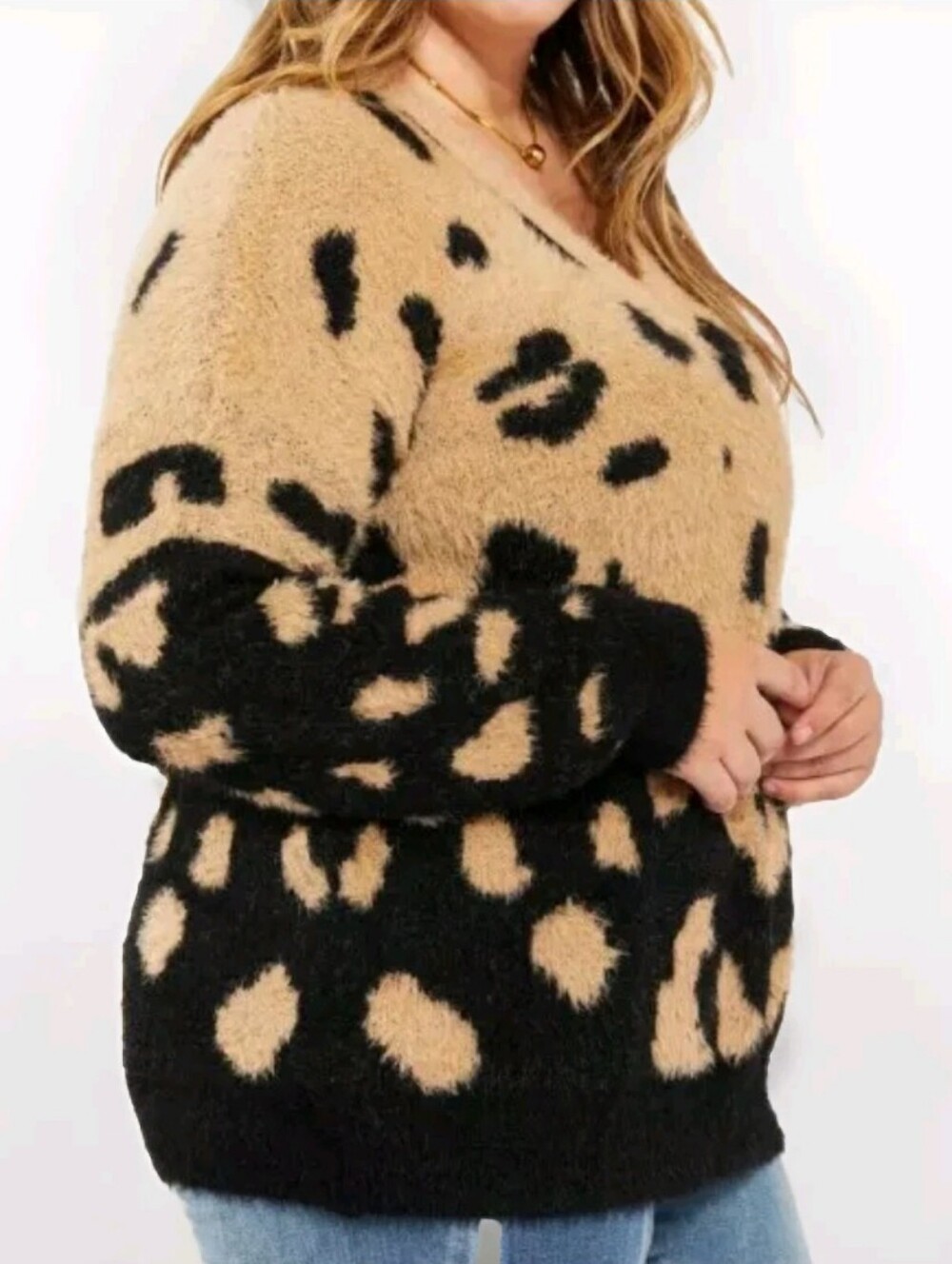 CY Fashion Leopard Sweater Woman 3X Colorblock V-Neck Southwestern Western Boho
